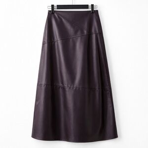 Zara Eggplant A-Line Leather Midi Skirt with stitching details size XL